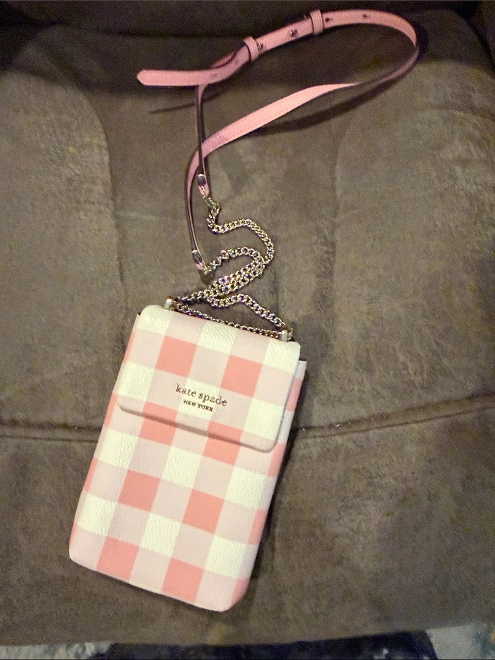 kate spade Pink and White Gingham Crossbody Phone Bag